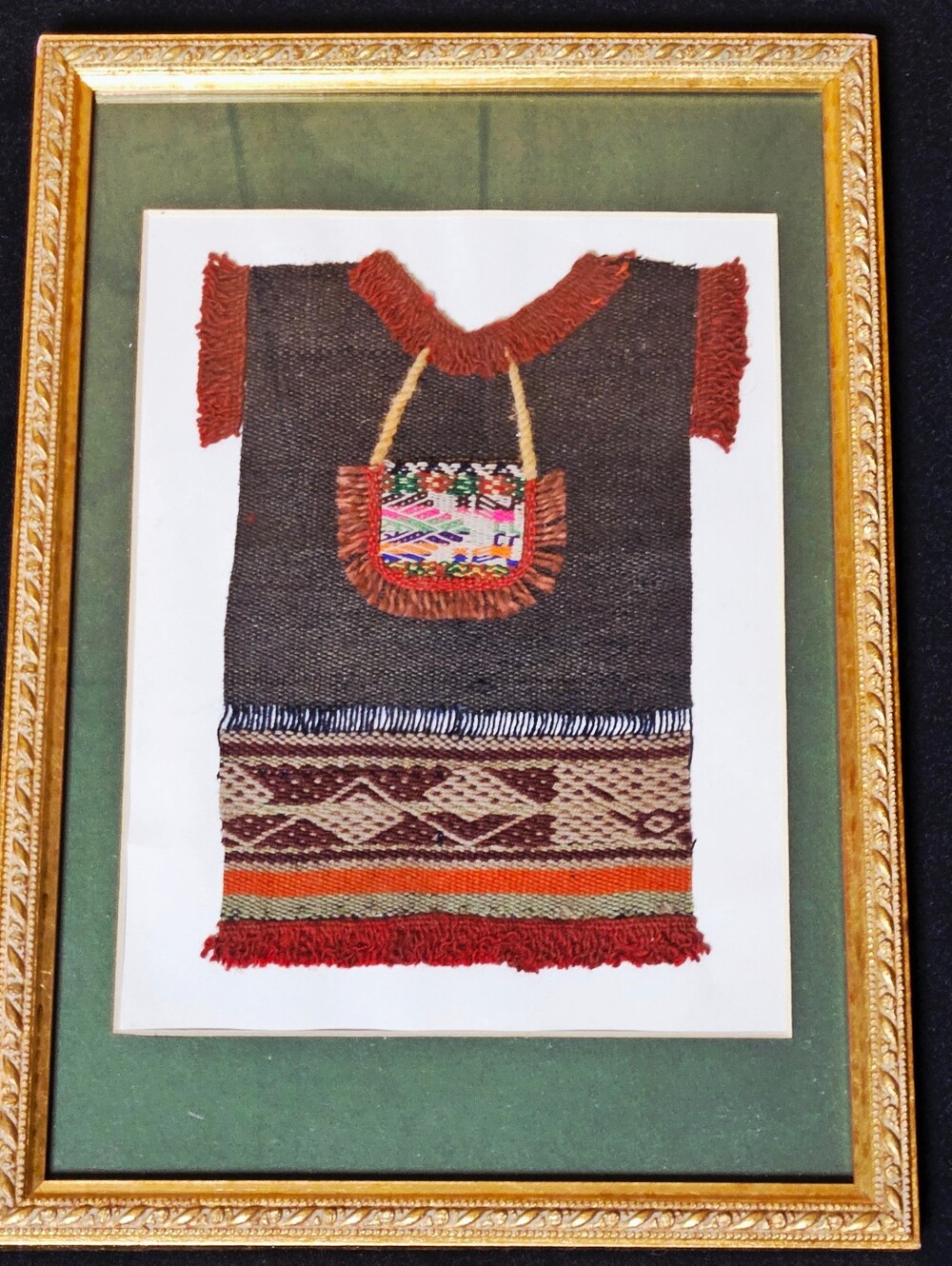 Framed Hopi Native American Doll Dress Meso America Peruvian Huipil 12"×9"